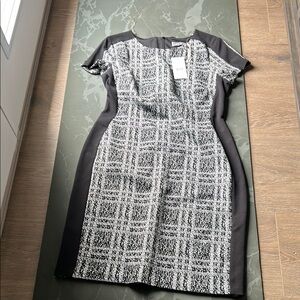 Black and White Sheath Dress with Cap Sleeves